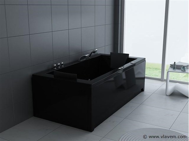 1 à 2 persoons whirlpool massagebad hoogglans zwart - half vrijstaand 183x90cm - afbeelding 2 van  4