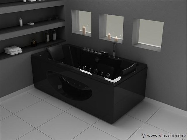 1 à 2 persoons whirlpool massagebad zwart - half vrijstaand 1800x900mm - afbeelding 1 van  3