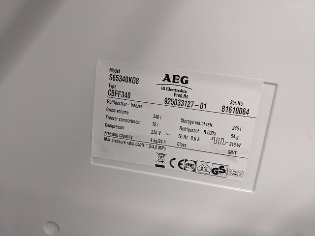 1 koel vrieskast aeg, elektrolux santo, wit, bouwjaar 2008 - afbeelding 4 van  6