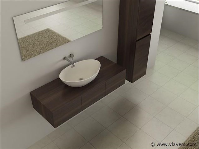 1-persoons badkamermeubel 120 cm donker hout decor - incl. kranen - afbeelding 3 van  5