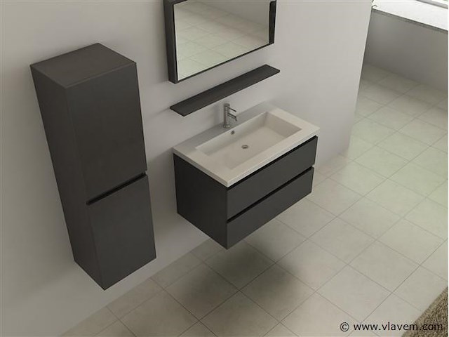 1-persoons badkamermeubel 80 cm - donkergrijs - incl. kranen - afbeelding 3 van  5