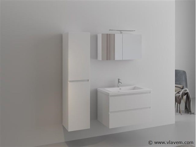 1-persoons badkamermeubel 80 cm hoogglans wit - incl. kraan - afbeelding 1 van  4