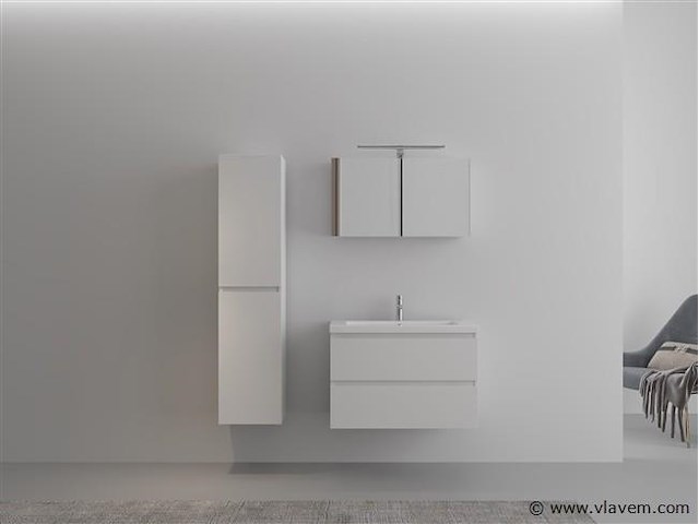 1-persoons badkamermeubel 80 cm hoogglans wit - incl. kraan - afbeelding 2 van  4