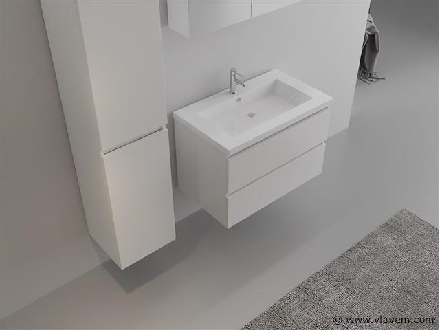 1-persoons badkamermeubel 80 cm hoogglans wit - incl. kraan - afbeelding 3 van  4