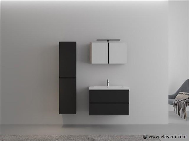 1-persoons badkamermeubel 80 cm hoogglans zwart - incl. kraan - afbeelding 2 van  4