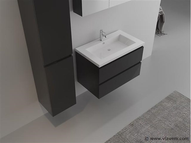 1-persoons badkamermeubel 80 cm hoogglans zwart - incl. kraan - afbeelding 3 van  4