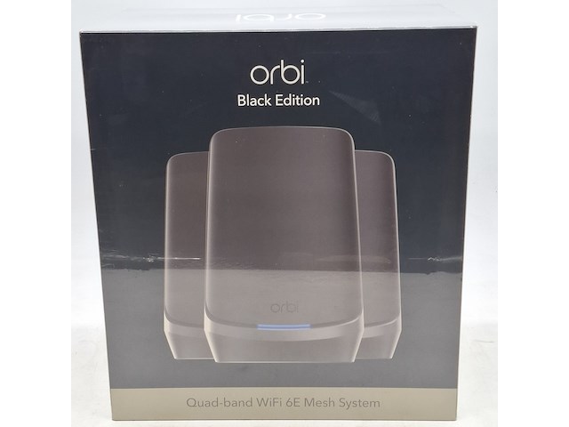 1 router systeem, netgear, orbi black - quad band wifi 6e mesh system - afbeelding 1 van  6