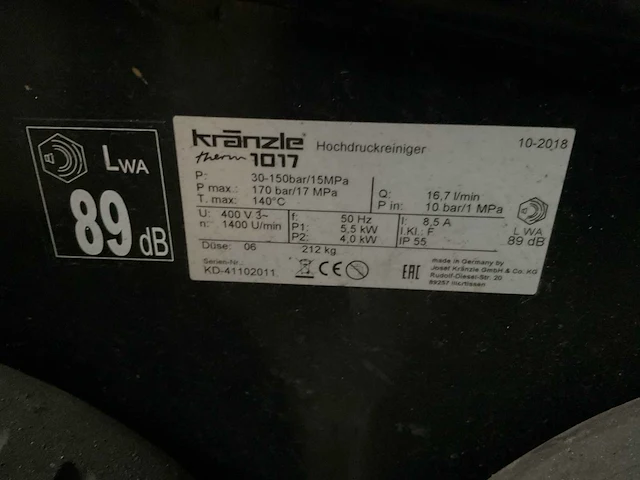10-2018 kranzle therm 1017 hogedrukreiniger - afbeelding 6 van  10
