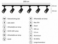10 x 1-fase railverlichting set – 2 meter – zwart – inclusief 6 x gu10 railspots - afbeelding 4 van  5