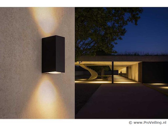 10 x buiten wandlamp – gu10 – rechthoek – dubbele lichtuitgang – ip65 – zwart - afbeelding 1 van  4