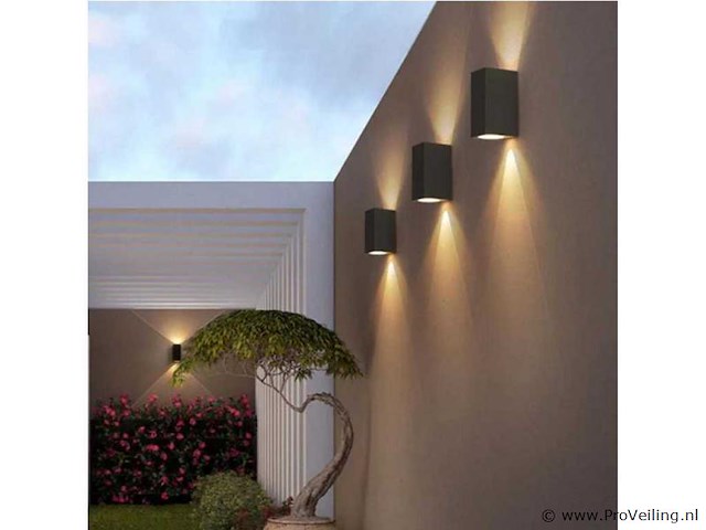 10 x buiten wandlamp – gu10 – rechthoek – dubbele lichtuitgang – ip65 – zwart - afbeelding 2 van  4