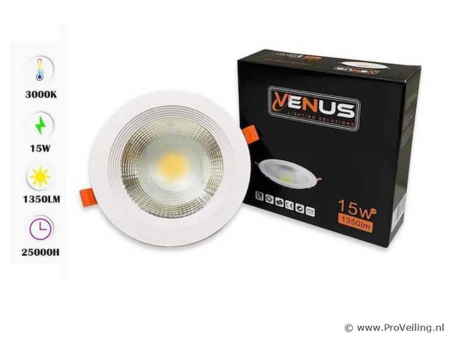 10 x inbouw led-spot – 15w – 3000k warm wit – cob – ip20 - afbeelding 1 van  5