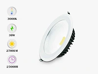 10 x led downlight – 30w – 6500k koud wit – cob – ip20