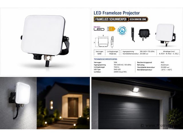 10 x led frameless floodlight 10w – 6400k koud wit – ip66 – pegasus-10 - afbeelding 5 van  5