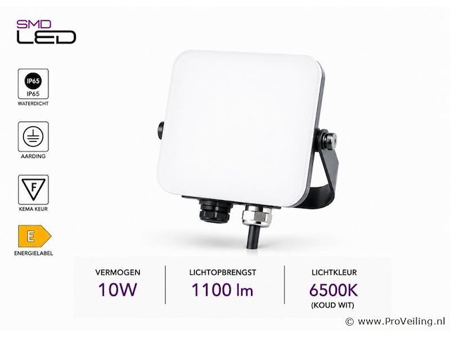10 x led frameless floodlight 10w – 6400k koud wit – ip66 – pegasus-10 - afbeelding 2 van  5