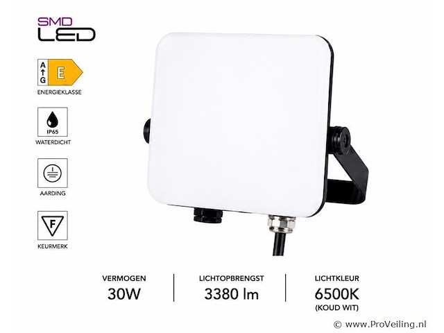 10 x led frameless floodlight 30w – 6400k koud wit – ip66 – pegasus-30 - afbeelding 2 van  5
