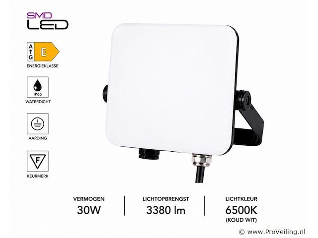 10 x led frameless floodlight 30w – 6400k koud wit – ip66 – pegasus-30 - afbeelding 2 van  5