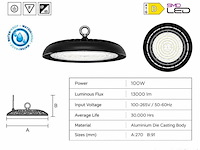10 x led highbay ufo – 100w – 6400k koud wit – ip65 – agora-100 - afbeelding 4 van  5