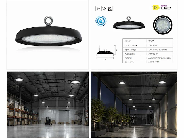 10 x led highbay ufo – 100w – 6400k koud wit – ip65 – agora-100 - afbeelding 5 van  10