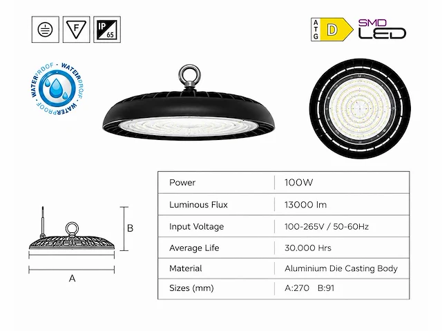 10 x led highbay ufo – 100w – 6400k koud wit – ip65 – agora-100 - afbeelding 4 van  10