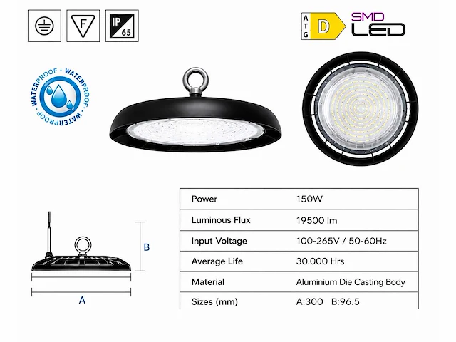 10 x led highbay ufo – 150w – 6400k koud wit – ip65 – agora-150 - afbeelding 5 van  5