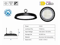 10 x led highbay ufo – 150w – 6400k koud wit – ip65 – agora-150 - afbeelding 5 van  5