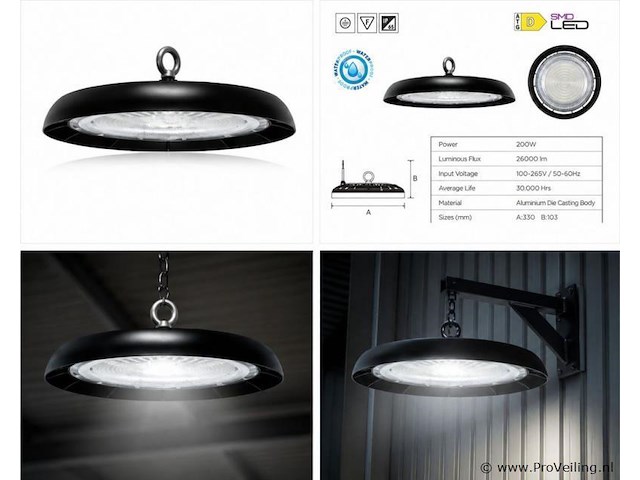 10 x led highbay ufo – 200w – 6400k koud wit – ip65 – agora-200 - afbeelding 5 van  5