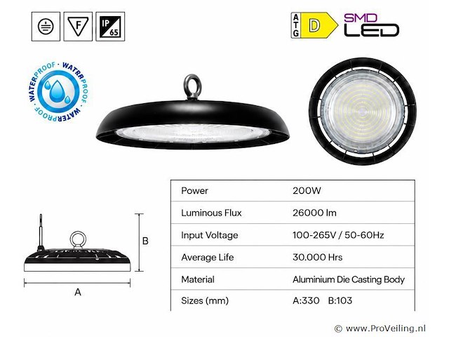 10 x led highbay ufo – 200w – 6400k koud wit – ip65 – agora-200 - afbeelding 4 van  5