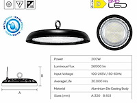 10 x led highbay ufo – 200w – 6400k koud wit – ip65 – agora-200 - afbeelding 4 van  5