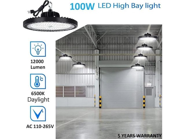 10 x led highbay ufo pro 100w – instelbaar 60% / 80% / 100% – 6500k – web-100 - afbeelding 1 van  6