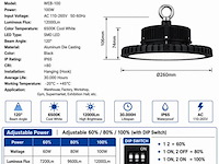 10 x led highbay ufo pro 100w – instelbaar 60% / 80% / 100% – 6500k – web-100 - afbeelding 5 van  6