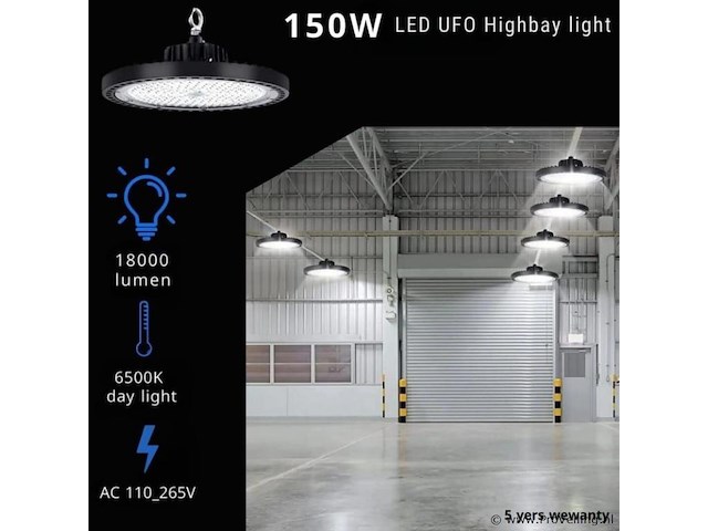 10 x led highbay ufo pro 150w – instelbaar 60% / 80% / 100% – 6500k – web-150 - afbeelding 1 van  5