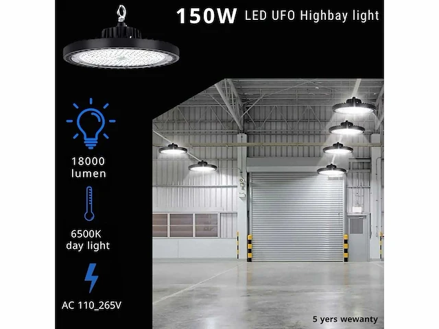 10 x led highbay ufo pro 150w – instelbaar 60% / 80% / 100% – 6500k – web-150 - afbeelding 1 van  6