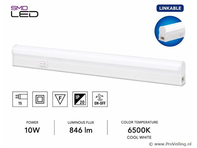 10 x led onderbouw lamp 10w – 6400k koud wit - wit – 90cm – ip20 – sigma-10 - afbeelding 1 van  5