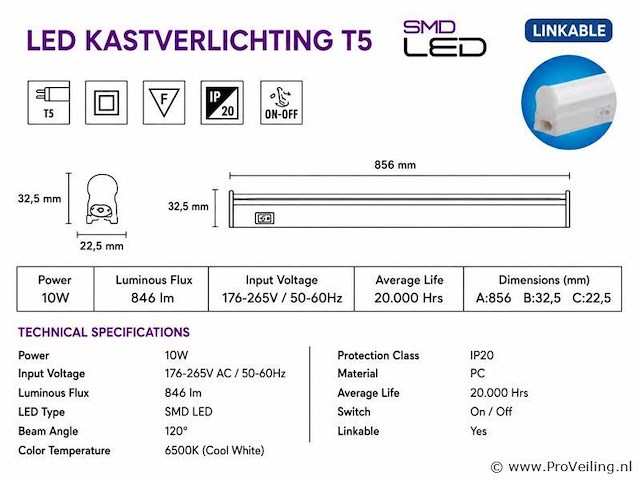 10 x led onderbouw lamp 10w – 6400k koud wit - wit – 90cm – ip20 – sigma-10 - afbeelding 4 van  5