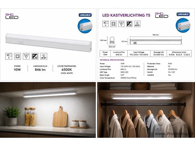 10 x led onderbouw lamp 10w – 6400k koud wit - wit – 90cm – ip20 – sigma-10 - afbeelding 5 van  5