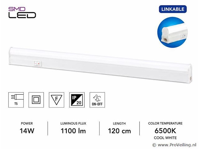 10 x led onderbouw lamp 14w – 6400k koud wit - wit – 120cm – ip20 – sigma-14 - afbeelding 1 van  5