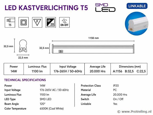 10 x led onderbouw lamp 14w – 6400k koud wit - wit – 120cm – ip20 – sigma-14 - afbeelding 4 van  5