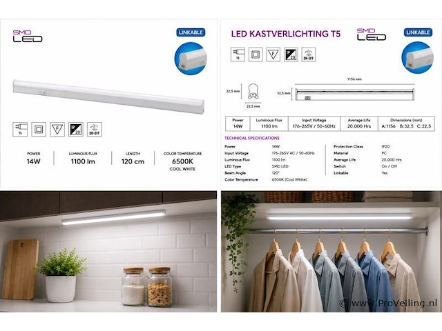 10 x led onderbouw lamp 14w – 6400k koud wit - wit – 120cm – ip20 – sigma-14 - afbeelding 5 van  5