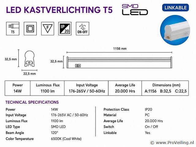10 x led onderbouw lamp 14w – 6400k koud wit - wit – 120cm – ip20 – sigma-14 - afbeelding 4 van  5