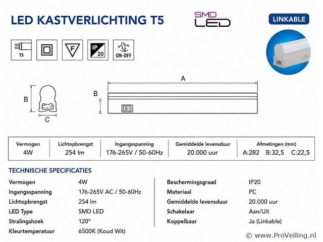 10 x led onderbouw lamp 4w – 6400k koud wit - wit – 30cm – ip20 – sigma-4 - afbeelding 4 van  5