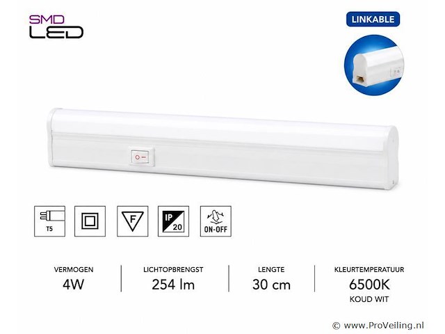 10 x led onderbouw lamp 4w – 6400k koud wit - wit – 30cm – ip20 – sigma-4 - afbeelding 1 van  5