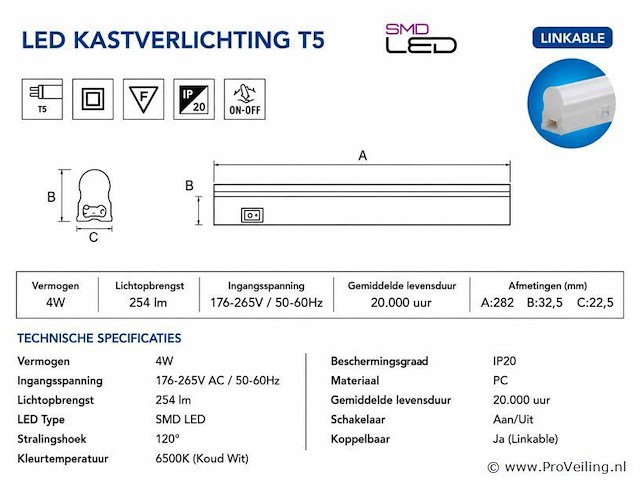 10 x led onderbouw lamp 4w – 6400k koud wit - wit – 30cm – ip20 – sigma-4 - afbeelding 4 van  5