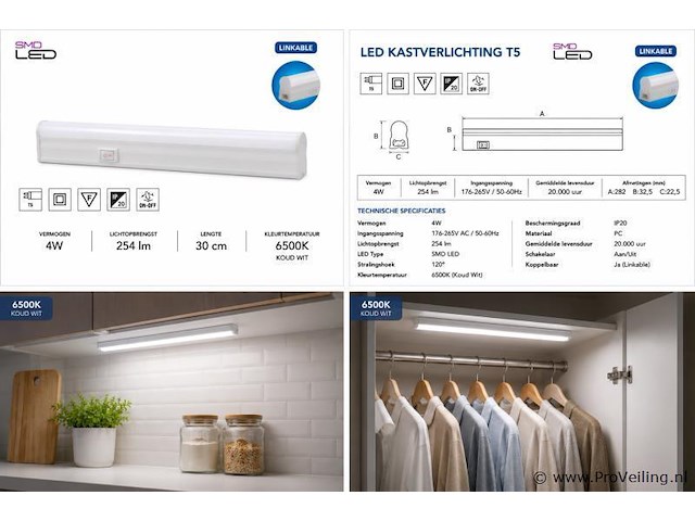 10 x led onderbouw lamp 4w – 6400k koud wit - wit – 30cm – ip20 – sigma-4 - afbeelding 5 van  5