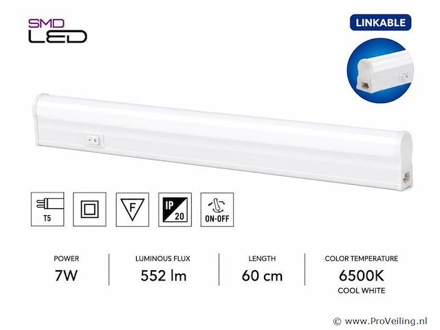 10 x led onderbouw lamp 7w – 6400k koud wit - wit – 60cm – ip20 – sigma-7 - afbeelding 1 van  5