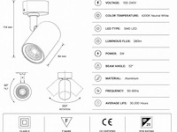10 x led rail spot 5w – 4200k neutraal wit - wit – ip20 – arizona-5 - afbeelding 4 van  5