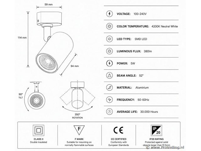 10 x led rail spot 5w – 4200k neutraal wit - wit – ip20 – arizona-5 - afbeelding 4 van  5