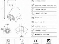10 x led rail spot 5w – 4200k neutraal wit - wit – ip20 – arizona-5 - afbeelding 4 van  5