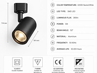 10 x led rail spot 5w – 4200k neutraal wit - zwart – ip20 – arizona-5 - afbeelding 4 van  5