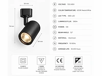 10 x led rail spot 5w – 4200k neutraal wit - zwart – ip20 – arizona-5 - afbeelding 4 van  5